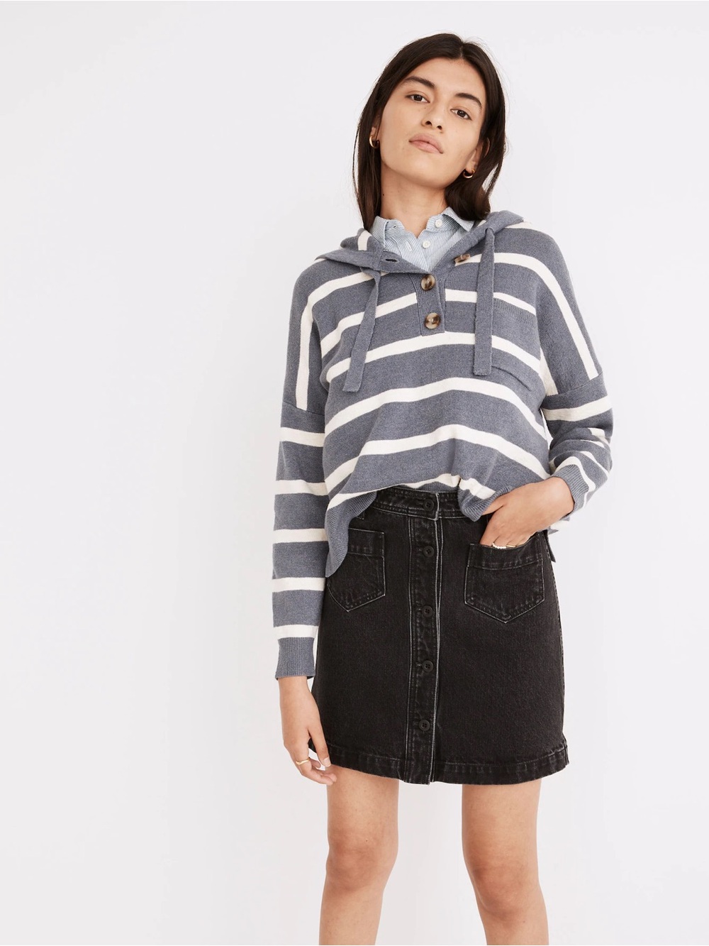 Madewell Denim High-Waist Button-Front Mini Skirt in Gilmore Wash
